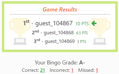 bingo results